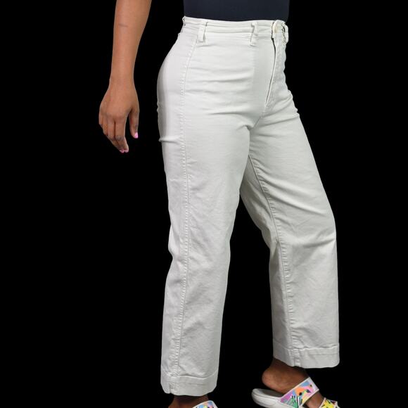 Marine Layer Bridget Pants Beige Wide Leg Cropped Khaki High Waist Chino Size 4 - Picture 6 of 14